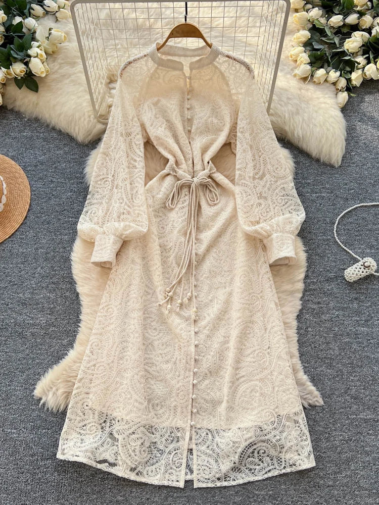 long sleeve cream lace maxi dress White/Cream Lace Boho Maxi Dress