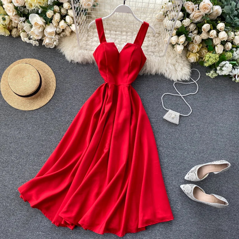 Red Sleeveless V-neck Flowy Summer Dress on Luulla
