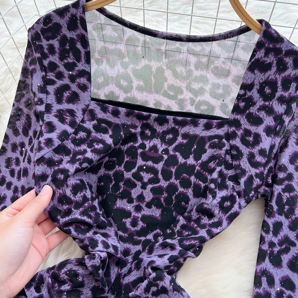 Purple Leopard Print Long Sleeve Maxi Dress on Luulla