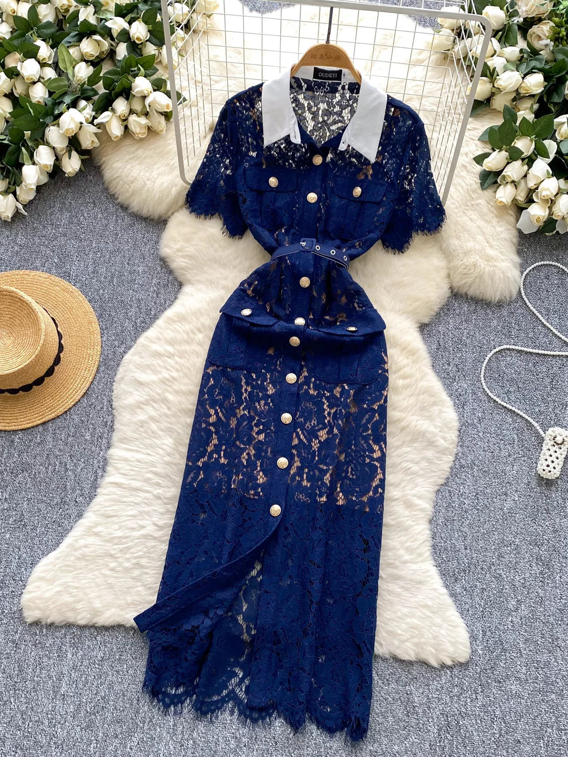navy blue lace dress outfit Alie Street Lila Lace Dress Navy