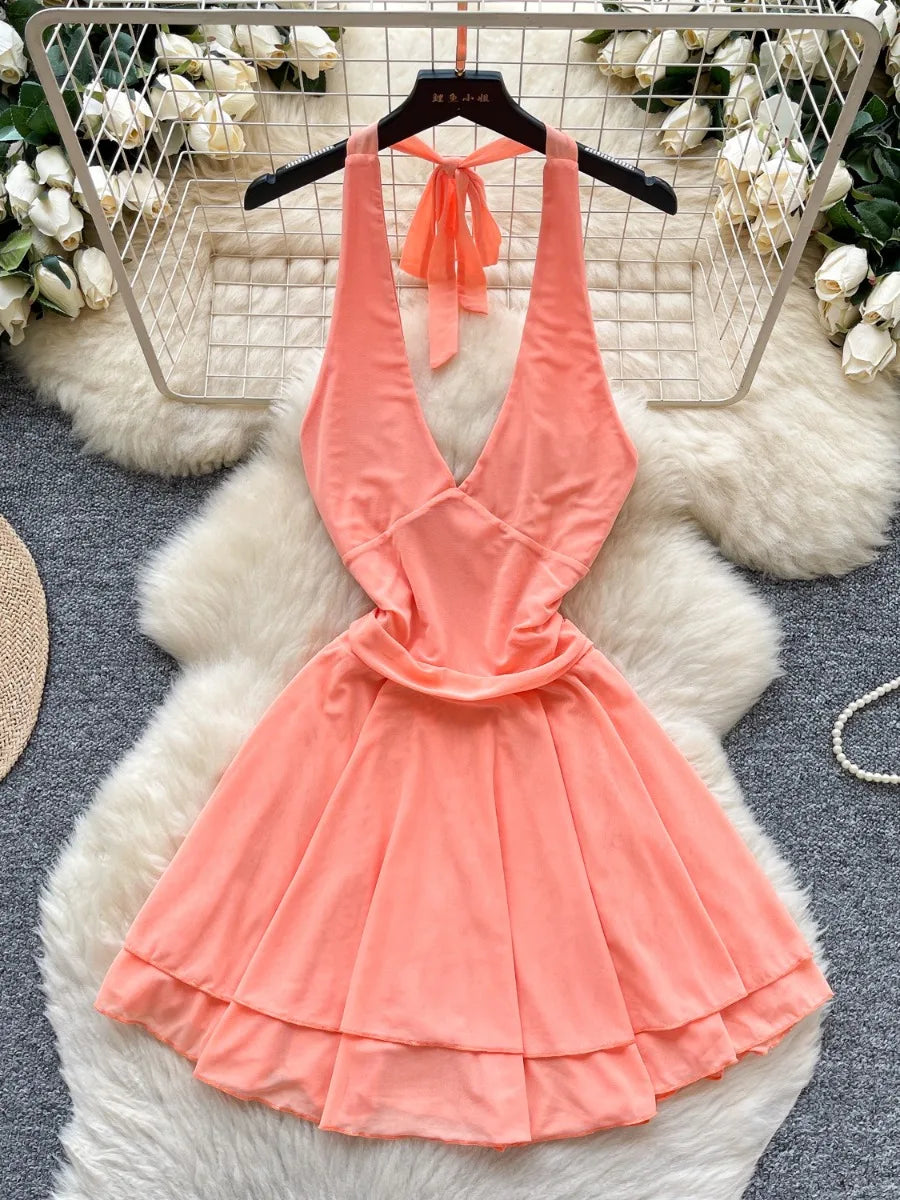 halter dress coral Allie Halter Satin Ruffle Dress: Coral Small / Coral