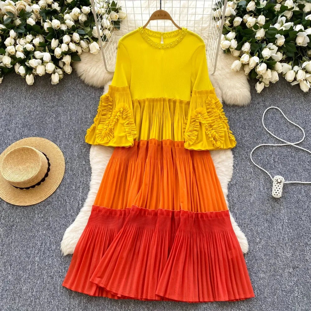 red orange and yellow dress Larson Dress Aperol Ikat / 4