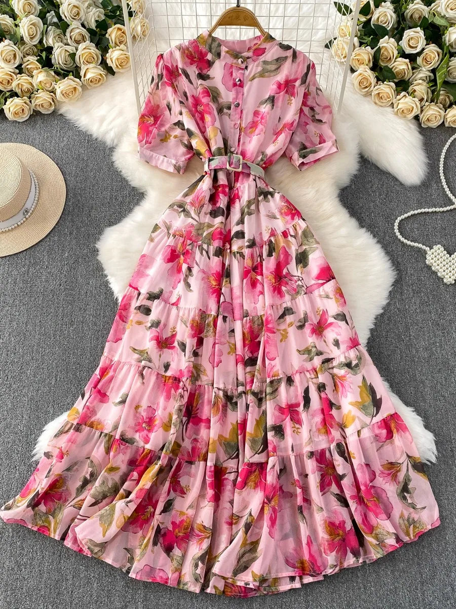 floral belted maxi dress Carolina Herrera Bluebell Poppy Floral Belted Trench Gown