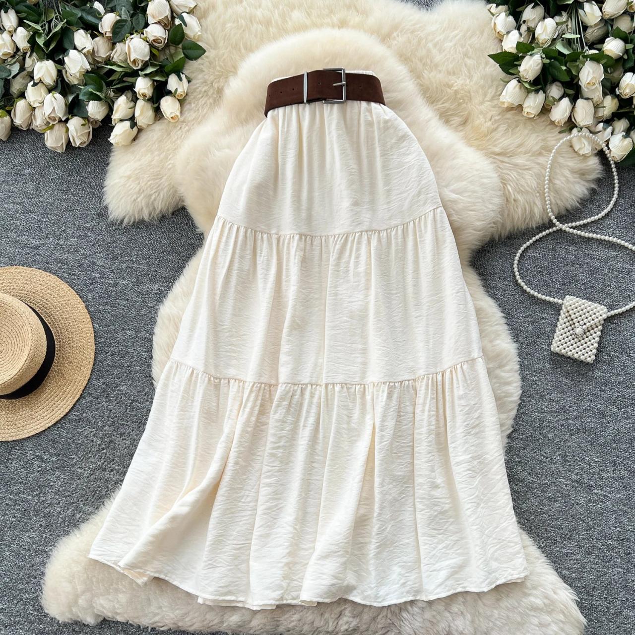 princess polly baby blue dress White Dress with Brown Belt main image 1