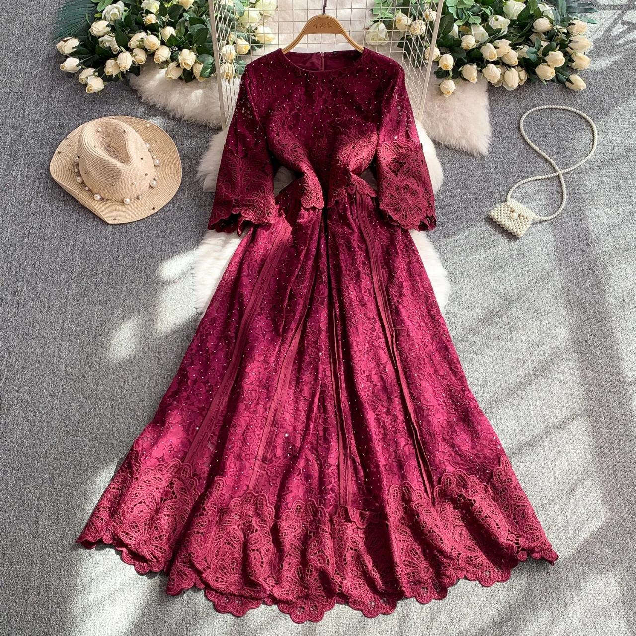 flared sleeve maxi dress Burgundy Maxi Flared Sleeve Maxi Dress – shopaleena main image 1