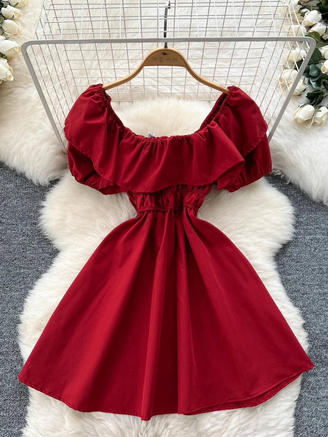 red off shoulder summer dress Dressing for Summer Heat :: Little Red off the Shoulder Dress