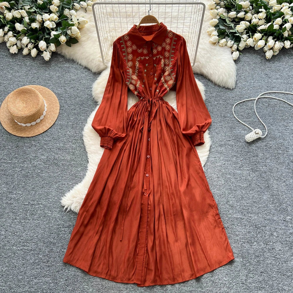 rust maxi dress long sleeve Golden Field Maxi Dress in Rust Medium