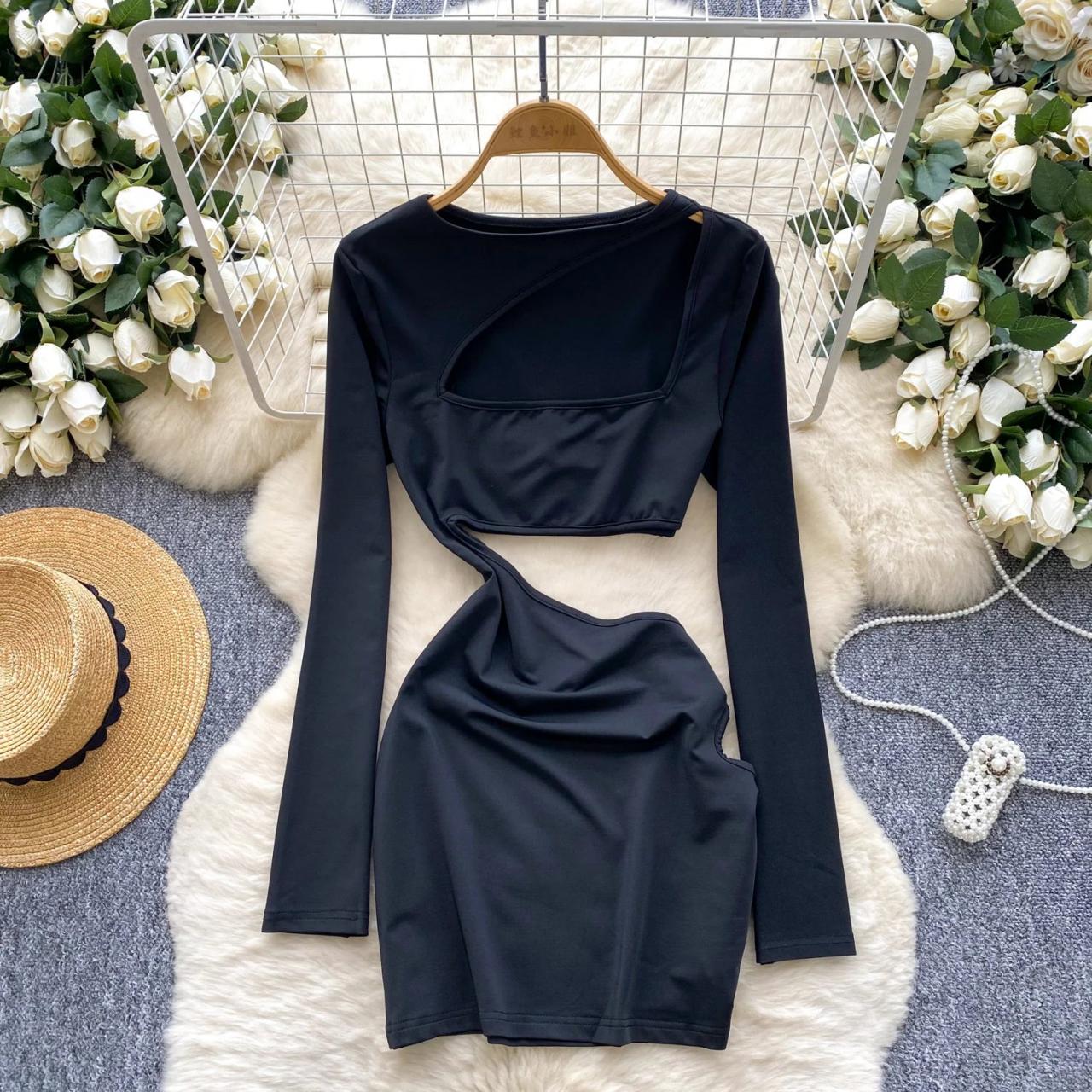 Black Cut-out Long Sleeve Bodycon Mini Dress