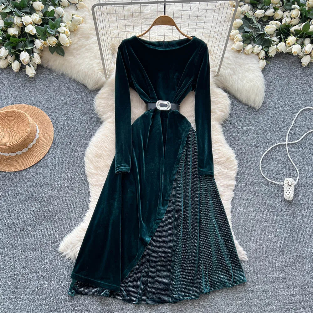 Teal Velvet Maxi Dress With Mesh Skirt Overlay on Luulla