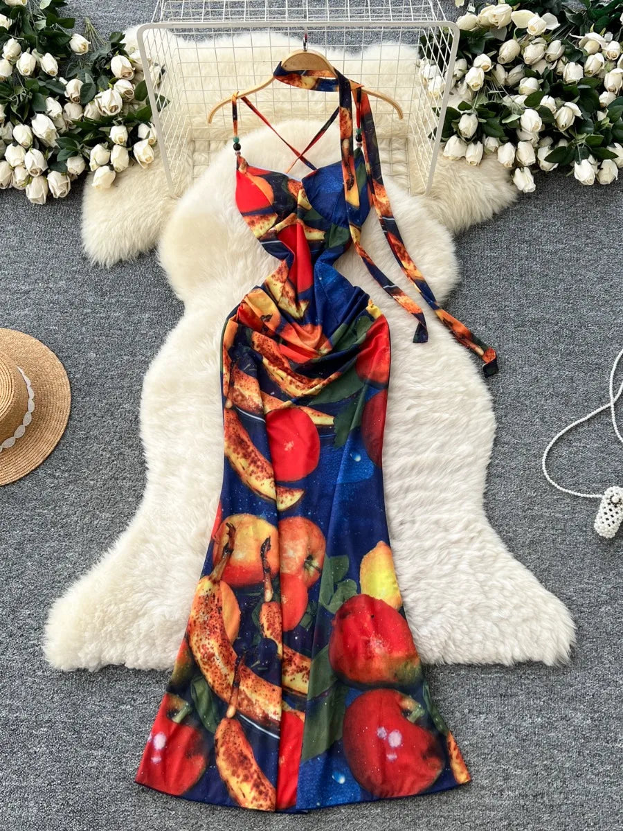 multicolor halter dress Floral Satin Halter Dress - Multicolor Black 6