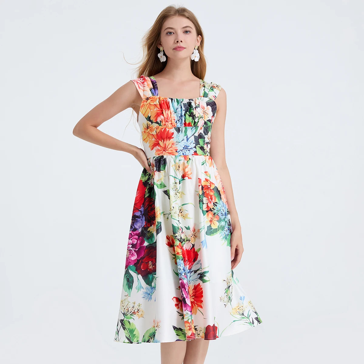 Floral Multicolor Sleeveless Summer Dress, Midi-length Womens on Luulla