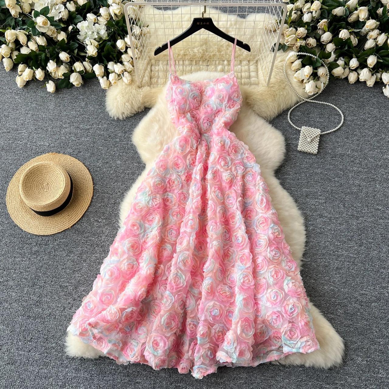 open lace back dress Holiday pink printed strappy maxi dress