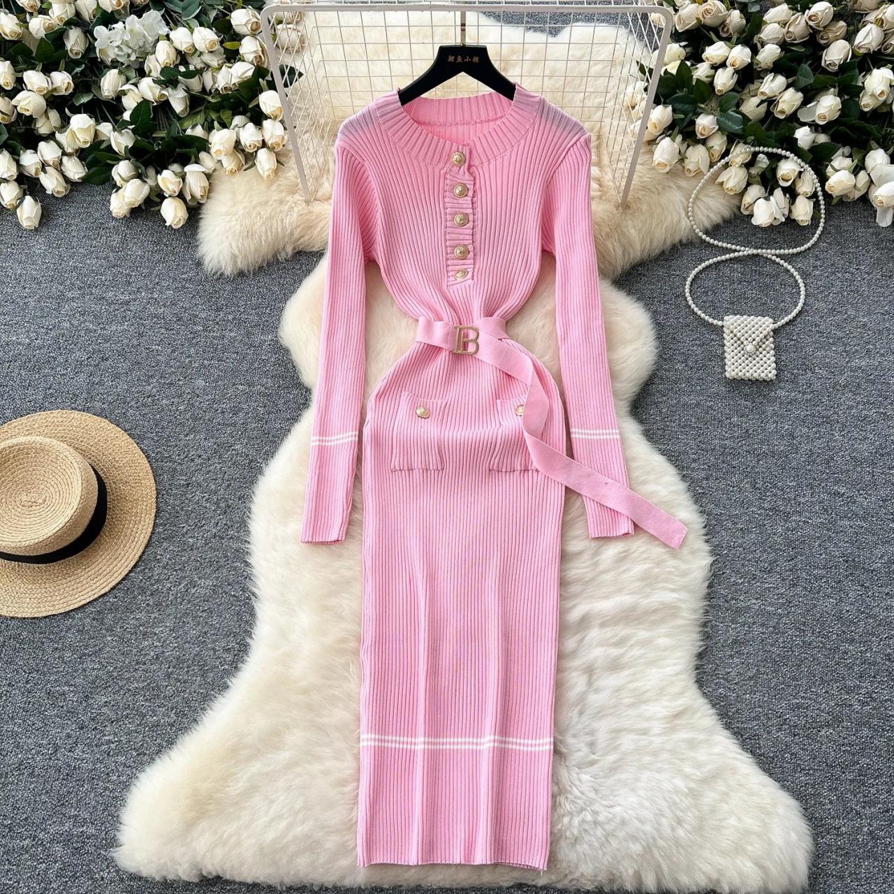 slim fit dress slacks Pink Damask Dress with Gold Accents main image 0